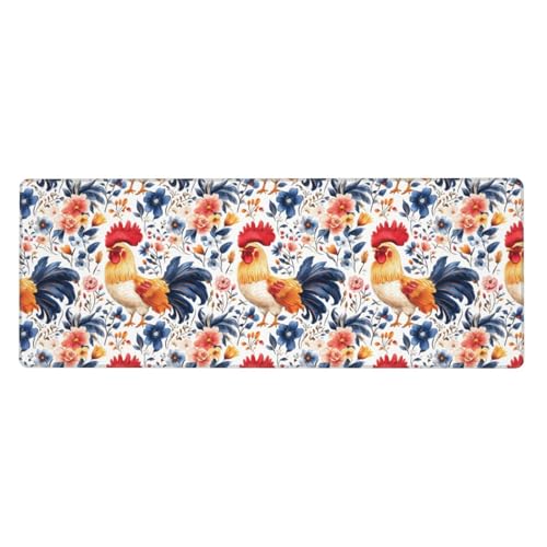 Grand tapis de souris de jeu PC antidérapant avec bords cousus et motif floral