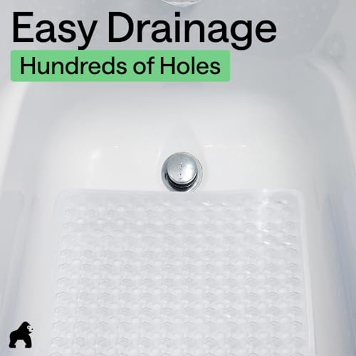 Image of GORILLA GRIP Patented Bath Tub Shower Mat, 2 Pack, Machine Washable Bathtub Floor Liner Mats, Suction Cups and Drain Holes to Keep Tubs Clean, Soft on Feet, Bathroom Essentials, 35x16 Inch, White