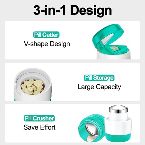 Image of DUBSTAR 3-in-1 Pill Crusher Pill Grinder, Pill Crusher Fine Powder with Brush, Pill Crushers for Elderly with Pill Cutter and Storage, Pill Cutter Splitter for Small or Large Pills (Green)