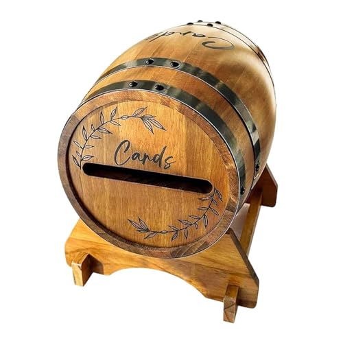 Boîte à Cartes de Mariage en Bois, Urne Mariage Boîte à Enveloppe de Cartes avec Fente et Support, Boîte de Rangement pour Cartes de Mariage en Forme de Baril de Whisky, pour Fête, Anniversair