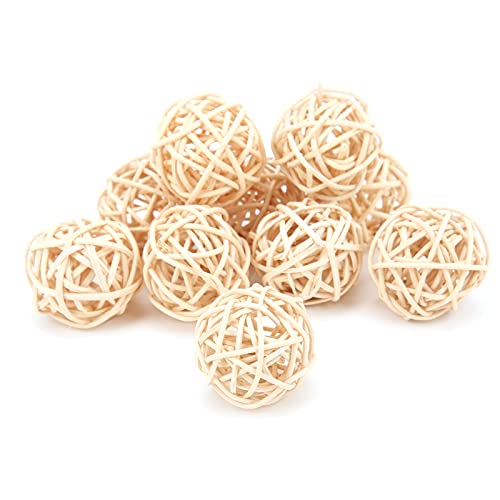 Hztyyier 10Pcs Rattanbälle, Natürliche Papagei Sittich Kauspielzeug Rattanbälle für Sittich Wellensittich Kakadu Hängen DIY Handwerk(3CM)