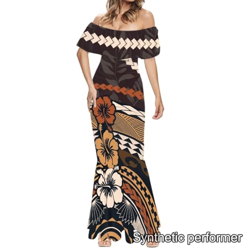 Image of Polynesian Dresses for Women Off Shoulder Maxi Dress Puletasi Samoan Dresses S-7XL