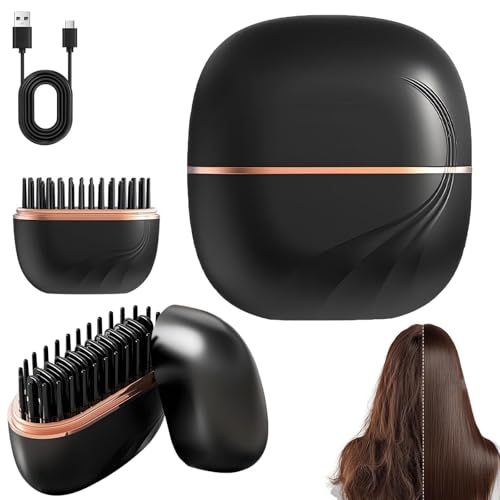 Mini Hair Straightener with 3-Temp Settings & Anti-Scald Shell, Fast Heating 30s Portable Hot Comb for Travel, Frizz Control for All Hair Types(Black)