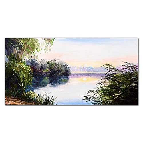 Coucher de soleil sur le lac tableau en verre 100x50cm décoration murale