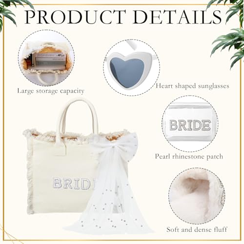 Blosssound 5 Pcs Bride Gifts Set Include Bride Bag Cosmetic Bag Sunglasses Slippers Hair Clip for Bridal Shower Engagement Weddings Bachelorette Party3