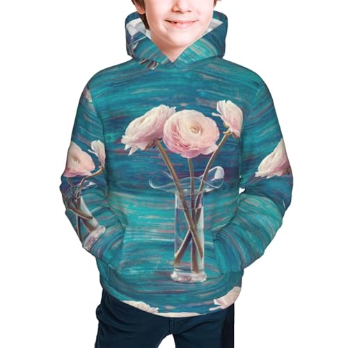Flowers in Glass Vase Kid Hoodies Boys Sweatshirts Girls Pullover with Pocket3