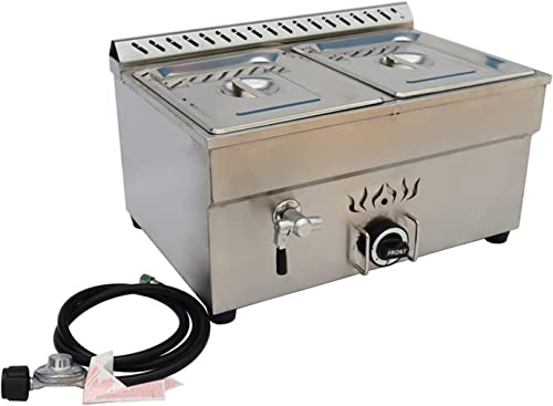 Intbuying Lp Gas Food Soup Warmer Propane Gas Stove Bain-Marie Commercial Canteen Buffet Steam Heater Stainless Steel With Gas Regulator Valve 12''X8.7''X4''Pan-2 Pan #TOP1