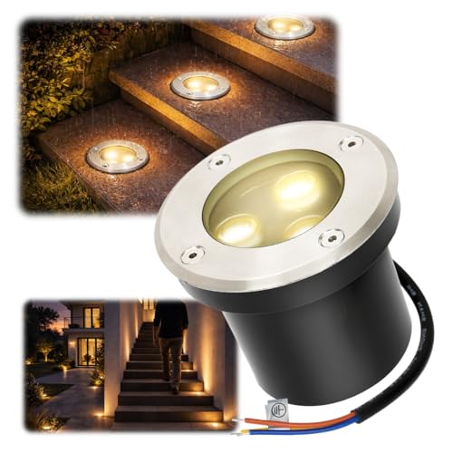 Spot led extérieur encastrable sol 3W blanc chaud IP65 étanche et rond pour balisage de jardin 230V
