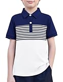 Boys Striped Polo Shirt Short Sleeve Golf Shirt School Uniform Shirts Summer Active Performance Tops for Kid 4-12 Years Navy Blue