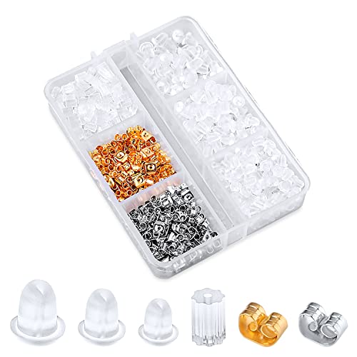 710Pcs Metal Plastic Rubber Silicone Earring Backs, 6 Designs Clear Earrings Back Replacement Practical Silicone Soft Earrings Stopper Back For Heavy Earring, Hook Earrings #TOP10