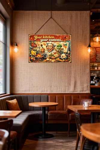 Your Kitchen Your Canvas Tin Sign Vintage Kitchen Wall Decor Creative Chef Cooking Quote Metal Poster Retro Cartoon Culinary Art 8x12 Inch Food Lover Home Cafe Restaurant Wall Display — view 2
