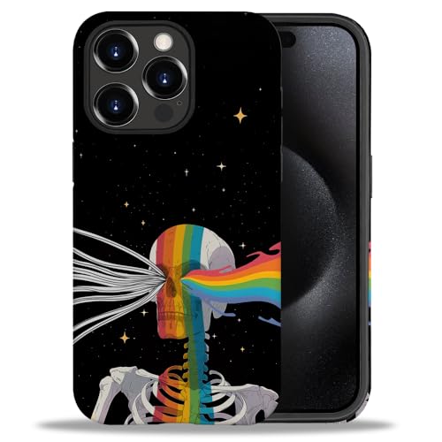 yicomon Compatible with iPhone 15 Pro Max Case，Rainbow Skull Pattern Print Matte Phone Case Durable Fashion Funny Liquid Silicone Case Soft Anti-Scratch Shockproof Protective Cover