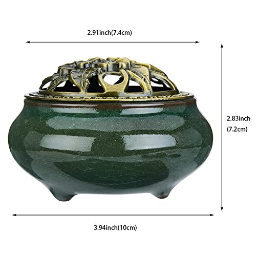 Mistho Ceramic Incense Burner With Copper Lid With Metal Incense Holder For Sandalwood Incense, Palo Santo, Sage Cone And Frankincense(Dark Green) #TOP1