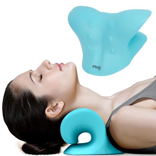 Image of Strauss Neck Support Stretcher | Cervical Pillow | Cervical Traction Device for Relieve in Headache, Muscle Tension, Neck Pain, Shoulder Pain & Spine Alignment | Acupressure Chiropractic Pillow,(Blue)