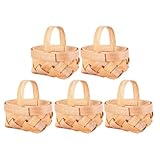 OSALADI Cestas Pequeñas de Virutas de Madera Natural 5 Piezas, Mini Cesta Redonda Tejida a Mano 6.5x5x3.5 Cm para Decoración y Almacenamiento en Hogar y Cocina