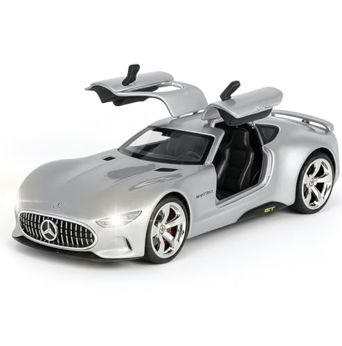 Image of Diecast Mercedes-AMG Vision GT Toy Car - 1:32 Scale Alloy Car with Light & Sound, Pull-Back Supercar Toy for Kids & Collectors, Gift for Boys & Enthusiasts (Silver)