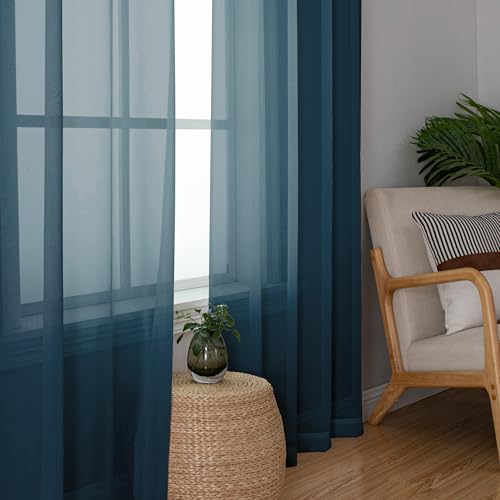Image of Simplebrand Dusty Blue Valances 14 Inches Long for Living Room Pocket 2 Panel Light Filtering Sheer Translucent Valence Toppers for Short Window Kitchen Bathroom Bedroom 42x14 Inch Length