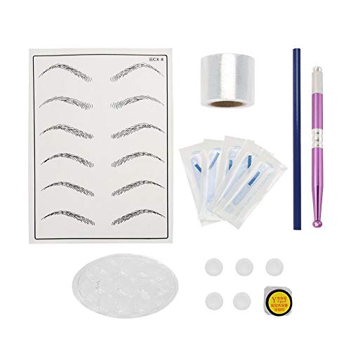 Eyebrow Tattoo Kit, Semi Permanent Microblading Makeup Set Tattoo Color Pigment Cup Tattoo Practice Skin Basic Tool for Novice Practice Use(03#)