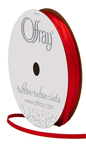 Offray Double Face Satin Craft Ribbon, 1/8-Inch X 24-Feet, Red #TOP1