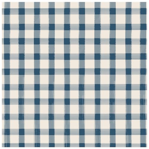 Disposable Dinner Paper Cocktail Napkins - Decorative Beverage Napkins for Parties, Weddings, Graduation - 5 inches by 5 inches Pack of 20 (Check Navy)
