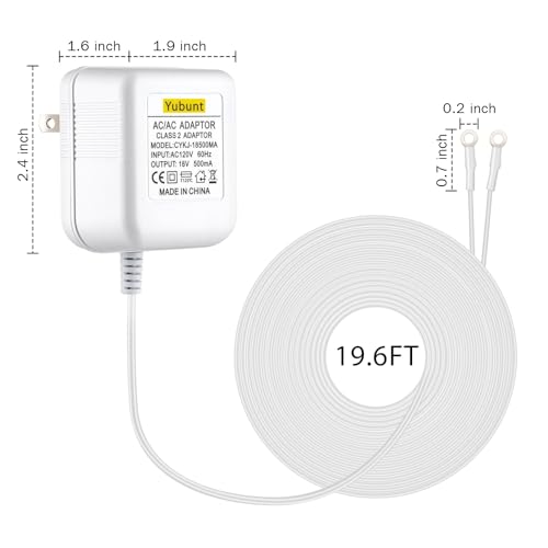 18V 500mA Doorbell Transformer, Video Doorbell Power Adapter Compatible with Nest, Wyze, Eufy, Ring, and Arlo Wireless Video Doorbells. White-1Pcs (19.6Ft Power Cord)
