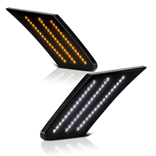 [Switchback + Sequential Turn Signal] VIPMOTOZ Full White & Amber LED Smoke Lens Front Side Marker Turn Signal Light For 2013-2020 Scion FR-S Subaru BRZ Toyota 86, Driver & Passenger Side