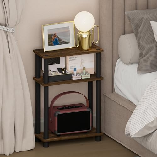Furinno Turn-N-Tube Narrow Night Stand, 3-Tier Rectangular Nightstand with Storage Shelf, Slim Toolless Bedside Table, End Table, Side Table, for Bedroom, Closet, Dorm, Amber Pine - image 1
