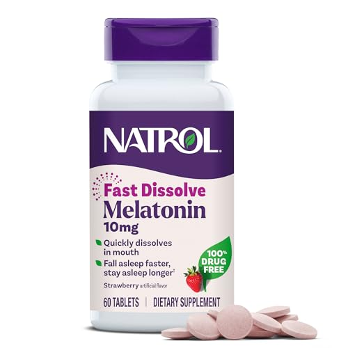 Natrol Melatonin Fast Dissolve Tablets Helps You Fall Asleep Faster Stay Asleep Longer Easy to Take Dissolve in Mouth Strengthen Immune System Maximum Strength Strawberry Flavor 10mg 60 Count