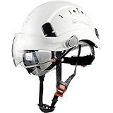 SAFEBUILDER Safety Helmet Hard Hat with Visor Clear & Tinted Adjustable Vented ABS Work Helmet 6-Point Suspension ANSI Z89.1 Approved for Industrial (White Hat with Tinted & Clear Visor)