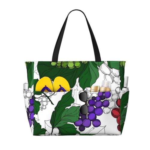 Grand sac de plage motif raisins parfait pour vos journées ensoleillées et pique-niques