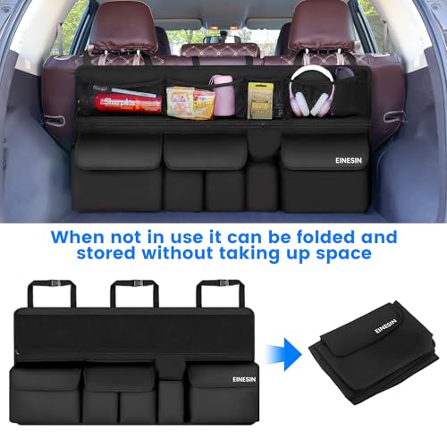 Einesin Kofferraum Organizer Auto, multi Aufbewahrungstasche für auto mit Netztaschen, Auto Aufbewahrungstasche mit 9 Pocket, schwarz
