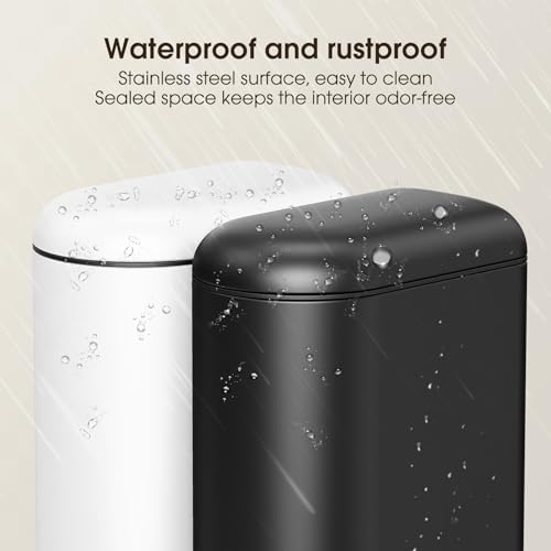 CEROELDA-Small-Bathroom-Trash-Can-with-Lid-Soft-Close-5L13-Gallon-Stainless-Steel-Slim-Garbage-Can-Metal-Waste-Basket-with-Step-Pedal-for-Office-Bedroom-Toilet-Dorm-Room-White-13-Gallon