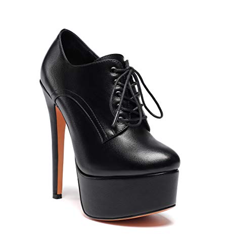 Sammitop Platform Ankle Boots For Women Sexy Stiletto Heels Sky High Heel Pump Lace Up Zipper Round Toe Fashion Dress Shoes For Party Prom Event Matte Black Us 6 #TOP1