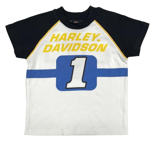 Harley-Davidson Big Boys' Racing Short Sleeve Raglan Colorblocked Tee - White