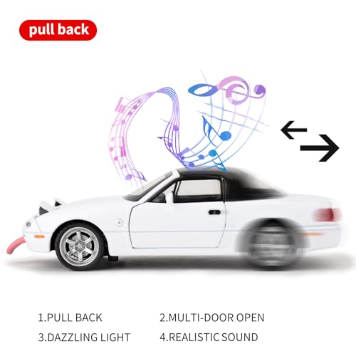 imtfzct 1/32 Mazda Miata MX-5 Alloy Model Car, Pullback Toy Car with Light and Sound, Removable Top, Collectible Model - Image 3
