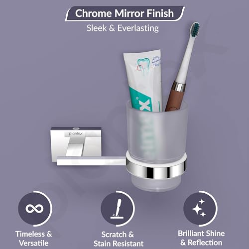 Image of Plantex 304 Grade Stainless Steel Tumbler Holder Stand with Spaces for Toothbrush Bathroom Acessories - Benz (Chrome)