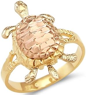 Sonia Jewels Anillo de tortuga de oro de tres colores amarillo y blanco de 14 quilates para mujer, Oro de 14 quilates