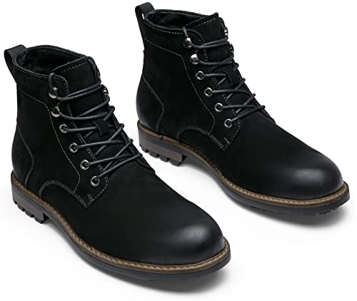 Jousen Mens Boots Leather Motorcycle Casual Boots For Men Waterproof Suede Hiking Chukka Boots Mens(Amy8181 Black 10 #TOP3