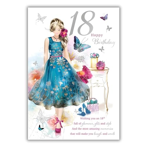 Geburtstagskarte Für Tochter Zum 18. – Mit Floralem Kuchen-Design & Goldfolie (15,5 X 23 Cm)