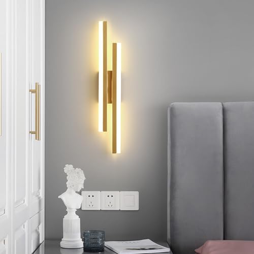 2 Pack LED Wall Sconce Modern Linear Wall lamp Gold Long Strip Wall Light Fixture Acrylic Shade, 3000K/4000K/6000K Adjustable, 19.6" Indoor Aluminum Hardwired Wall scocnes - Image 4