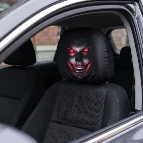 Ghost Face Headrest Covers, 2 Pack 11x10 Inch Stretchy Washable Breathable Lightweight Seat Headrest Protector,Soft Universal Auto Interior Accessories for Car Truck SUV Vehicle Sedan Van，Black 1 — view 4