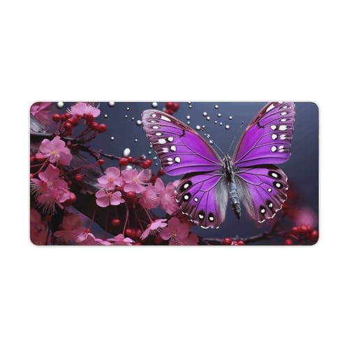 Tapis de souris grand format avec finitions soignées motif papillon violet