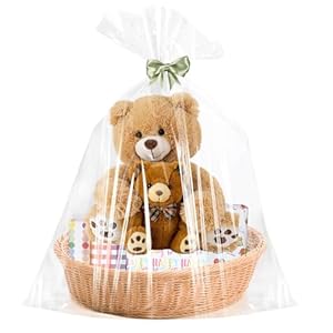 6PCS Extra Large Cellophane Gift Bags 40×50 Inch Clear Cellophane Wrap for Gift Baskets Baby Bridal Shower Wedding Beach Party favor Birthday 2.5 Mil Thick