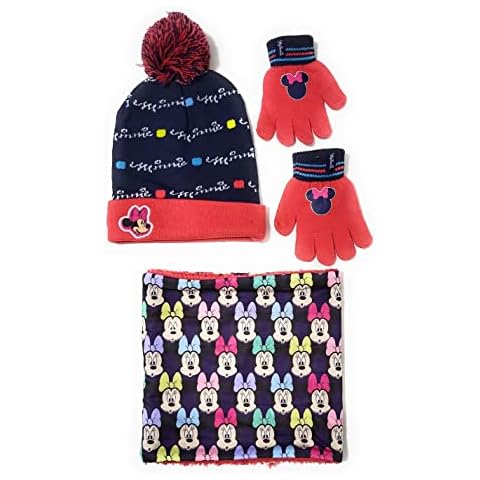 Disney Minnie Mouse Hat, Tubular Scarf and Gloves for Girls | Disney Minnie Mouse Winter Set with Pom Pom, Neck Panty with Inner Lining and Gloves, multicoloured, 54 Cover