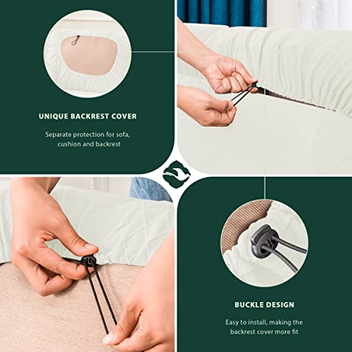 Chun Yi 7 Piece Stretch Diamond Lattice Sofa Cover, 3 Seater Couch Slipcover With Three Separate Backrests And Cushions With Elastic Band, Checks Spandex Rhombus Fabric(Large,Cream White) #TOP3