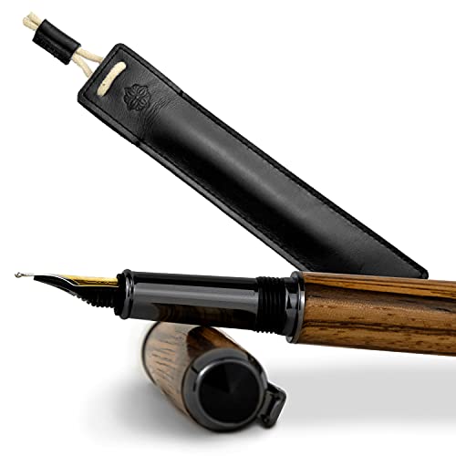 GLUTHOLZ Handgefertigter Füllfederhalter AUTOR aus Holz (ZEBRANO) mit Lederetui ASCHE | Edles Geschenkset aus Füller + Etui | Das perfekte Luxusgeschenk Made in Germany Cover