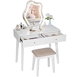 【Viel lagerplatz und abnehmbares dach ist ein schreibtisch】2 große schubladen und eine große tischschublade, die ihnen genügend platz für make-up, alltagsschmuck, parfümsammlung, lotion, pinsel, kosmetik und beauty-sachen zur verfügung stellt; Die schminktische entfernen die oberen stellen des spiegeln und können als schreibtisch für laptops Oder als lernschreibtisch genutzt werden.