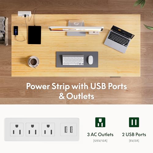Image of FLEXISPOT EN2 Whole-Piece Bamboo Standing Desk with Clamp Power Strip, 48 x 24 Electric Stand Up Height Adjustable Desk with Cable Management (White Frame + 48 inch Bamboo Top, 2 Packages)