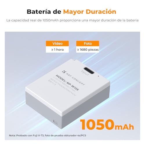 K&F CONCEPT NP-W126S NP-W126 Baterías Paquete de 2x1050mAh Baterías de Carga Directa de USB-C Compatible con Fujifilm X100VI, XM5, XE5, X Half, X-S10, XT30, XT30 II, X100V, XS10, XT50 - imagen 2