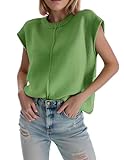 Cnlinkco Sweaters for Women Trendy Cotton Casual Knit Blouses Lightweight Solid Loose Fit Vest Green XL